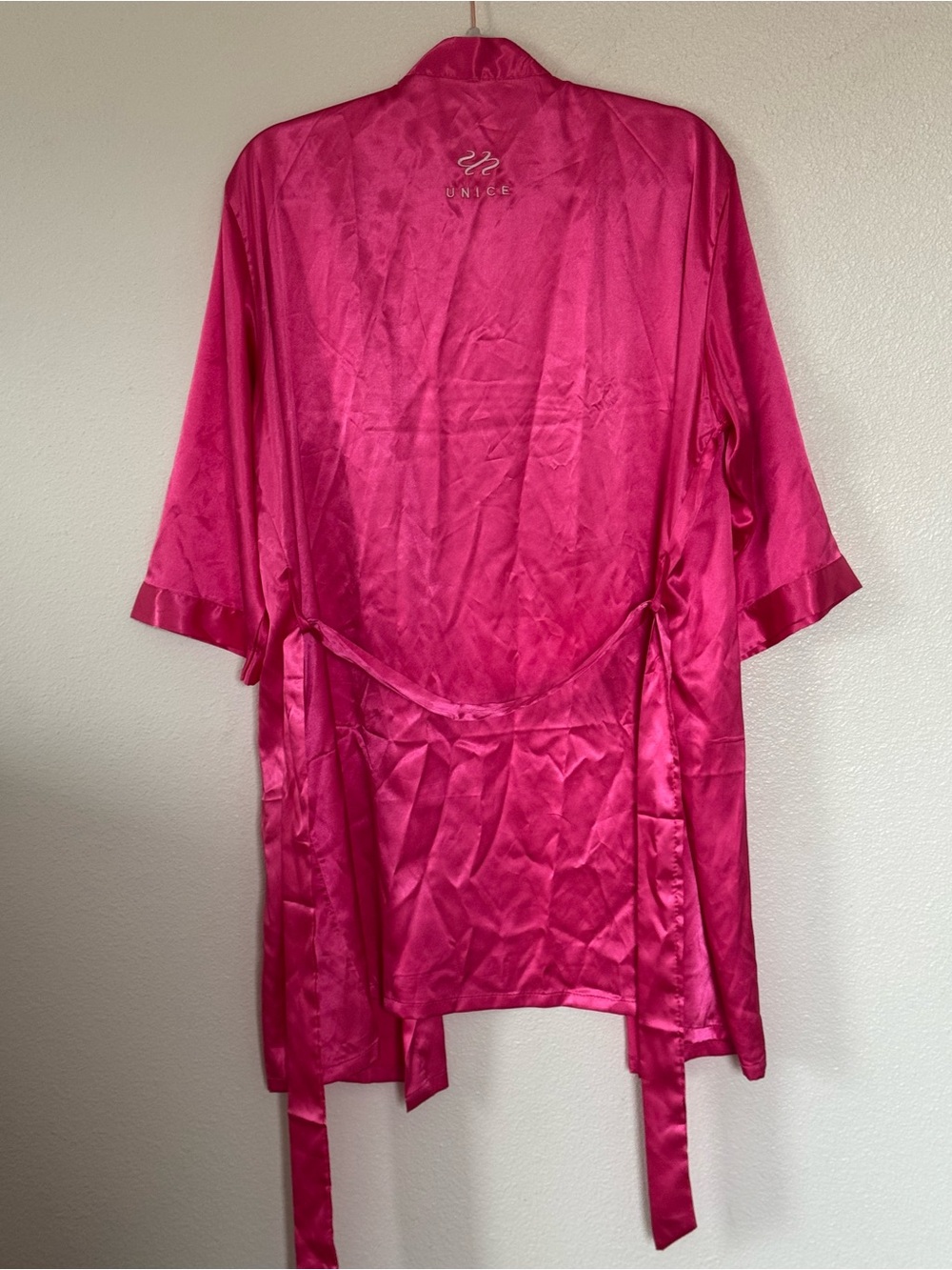 UNICE Pink Satin Kimono Robe Tie Closure 3/4 Sleeve Sleepwear S M L OS - Picture 3 of 7